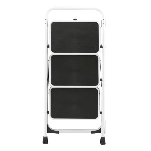 3-Step Folding Iron Ladder with Short Handrail Black & White