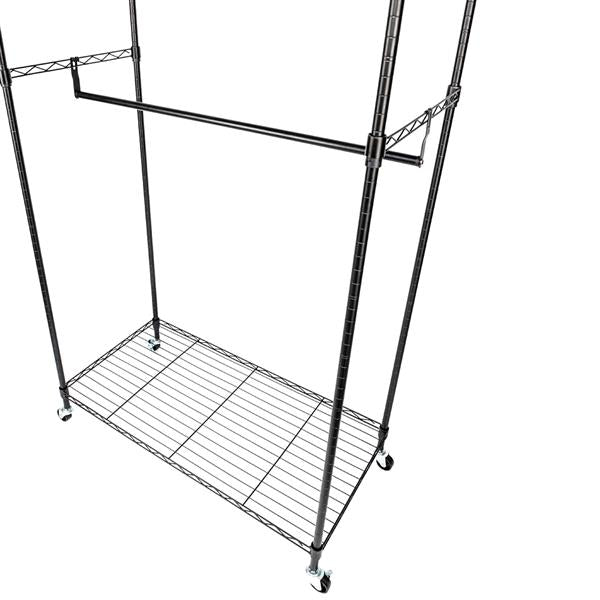 Heavy Duty Garment Rack with Adjustable Shelves & Wheels Black
