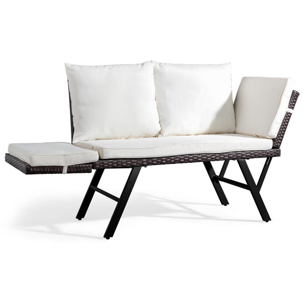 Woven Rattan Convertible Daybed Sofa Gray & Beige