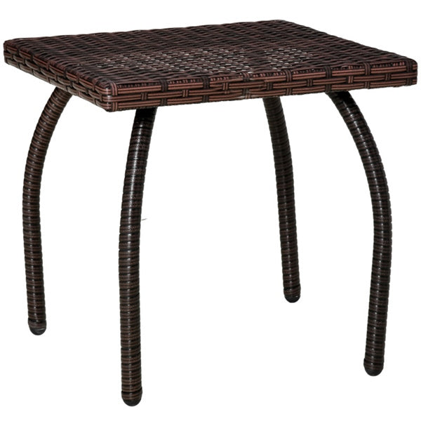 Brown Handwoven Rattan Outdoor Coffee Table with Steel Frame