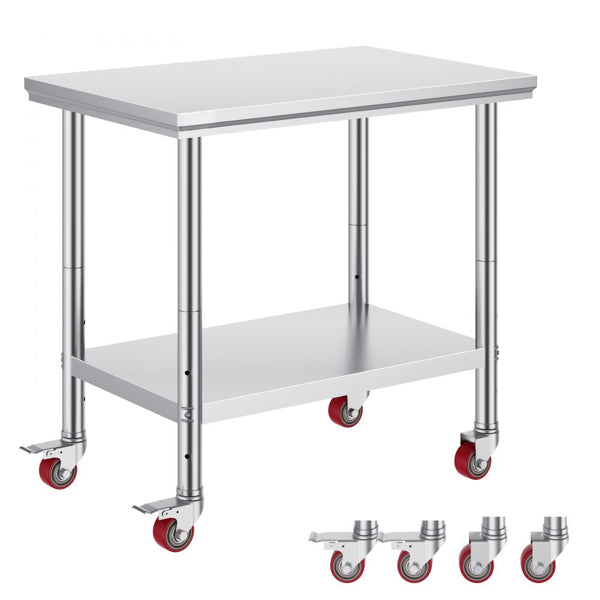 36x24 Inch Stainless Steel Work Table with 4 Wheels