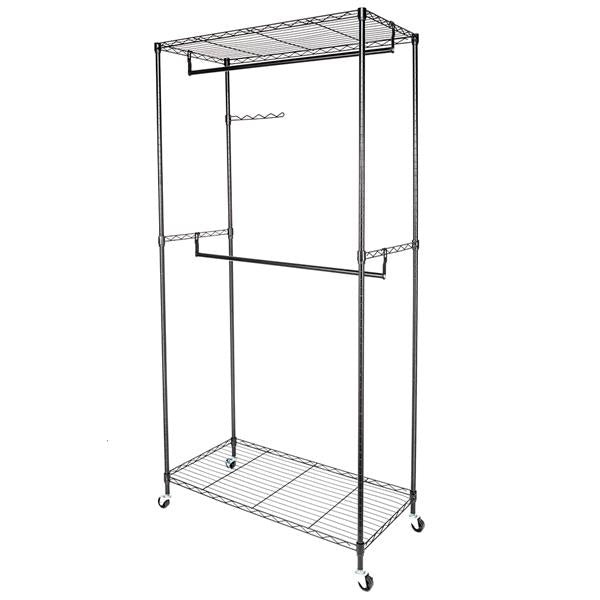 Heavy Duty Garment Rack with Adjustable Shelves & Wheels Black