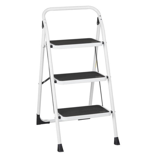 3-Step Folding Iron Ladder with Short Handrail Black & White