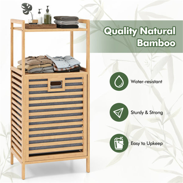 2-Tier Bamboo Tilt-Out Laundry Hamper with Storage Shelves