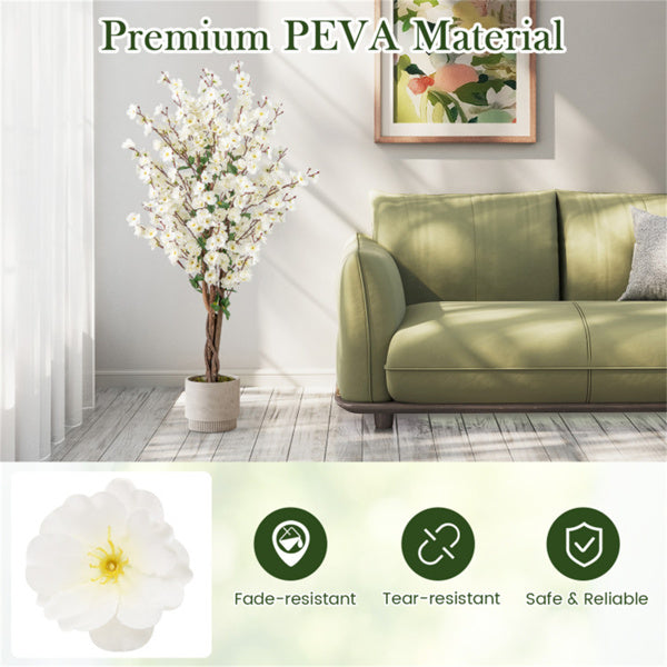 White Faux Plum Blossom Tree with Solid Wood Trunk