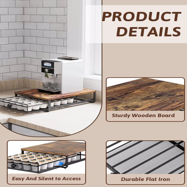 Rustic Brown K-Cup Organizer with Sliding Drawer