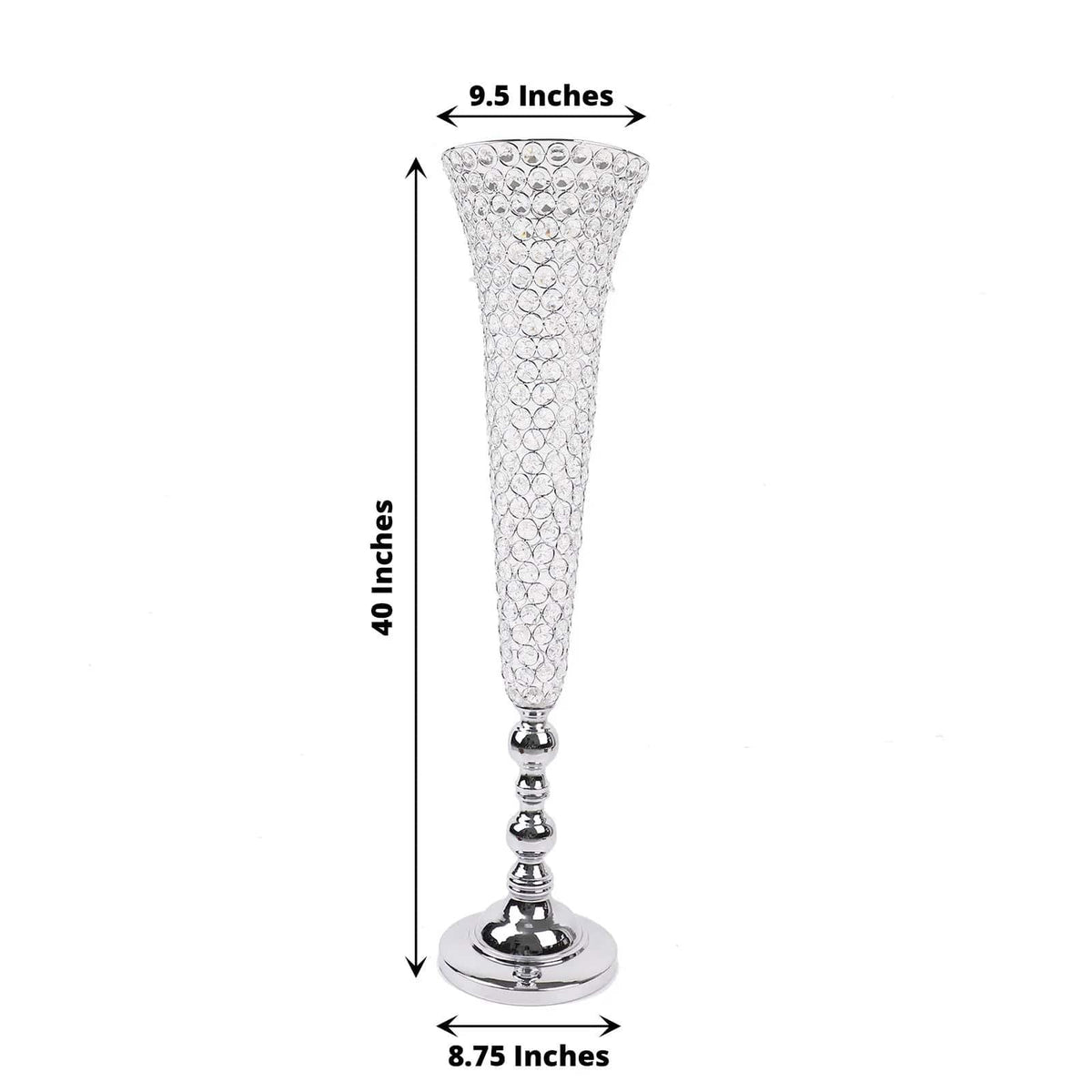 Home Collection 2Pcs Silver Metal Trumpet Vases with Acrylic Crystal Beads 40"