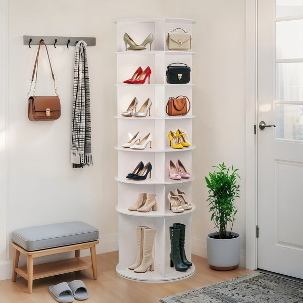 7-Tier Rotating Shoe Rack Tower with High Bottom Design