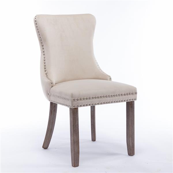 Set of 2 Velvet Wing-Back Dining Chairs Beige