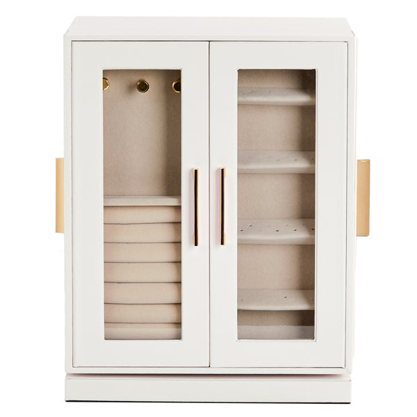360° Rotating White Jewelry Cabinet with 5 Drawers