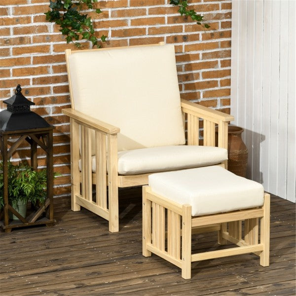 Natural Pine Wood Lounge Chair Set with Cushions