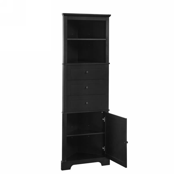 Black Triangle Tall Cabinet with 3 Drawers and Adjustable Shelves