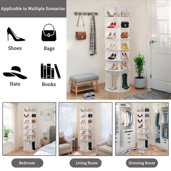 7-Tier Rotating Shoe Rack Tower with High Bottom Design