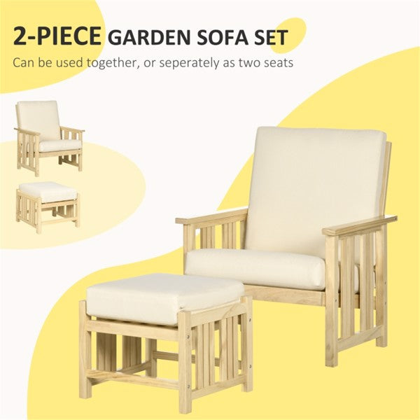 Natural Pine Wood Lounge Chair Set with Cushions
