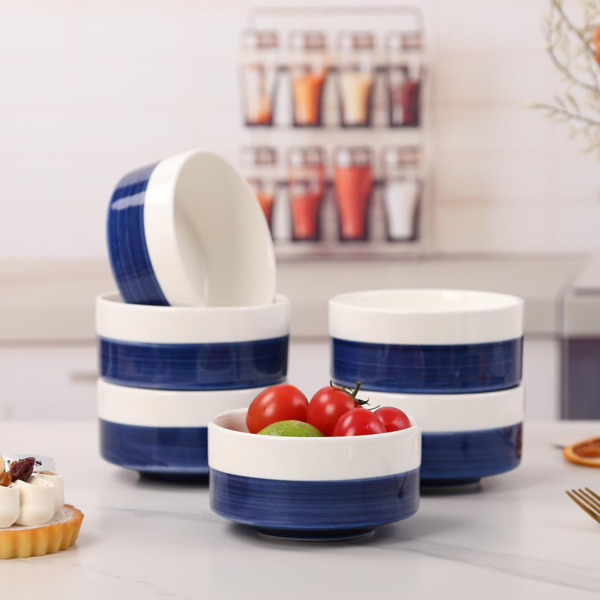 10oz White-Blue Ceramic Bowls Set of 4