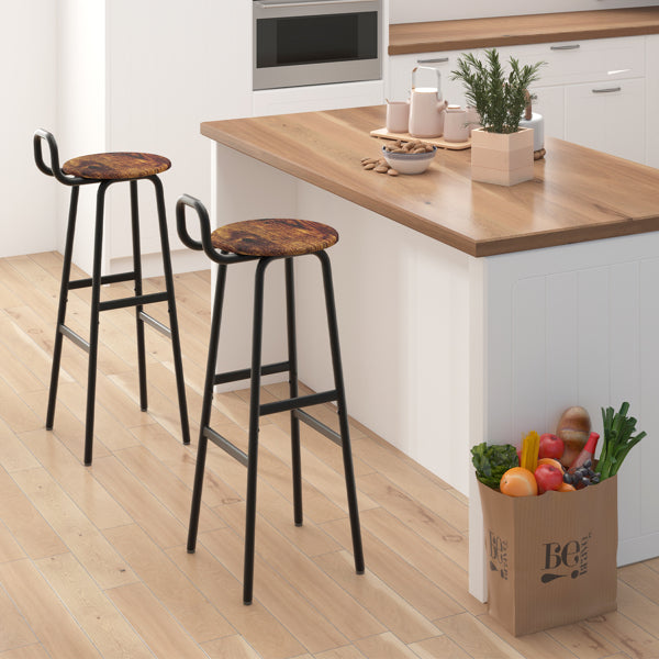 Set of 2 Bar Stools Industrial Bar Chairs with Backrest & Footrest