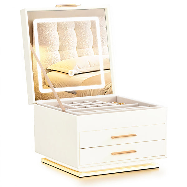 LED Jewelry Box with Mirror Light & Pink Velvet