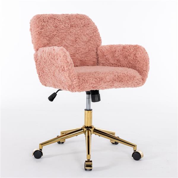 Pink Faux Rabbit Fur Office Chair with Gold Base