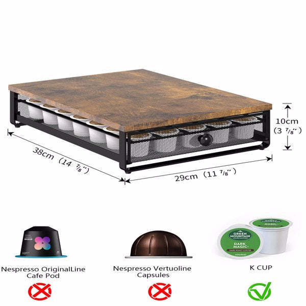 Rustic Brown K-Cup Organizer with Sliding Drawer