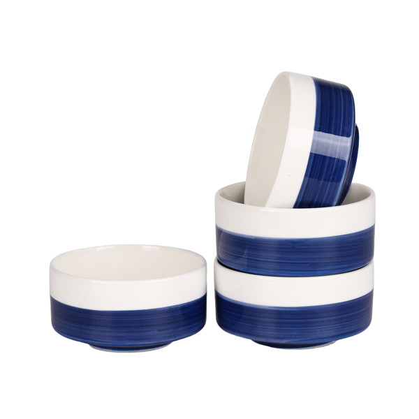 10oz White-Blue Ceramic Bowls Set of 4