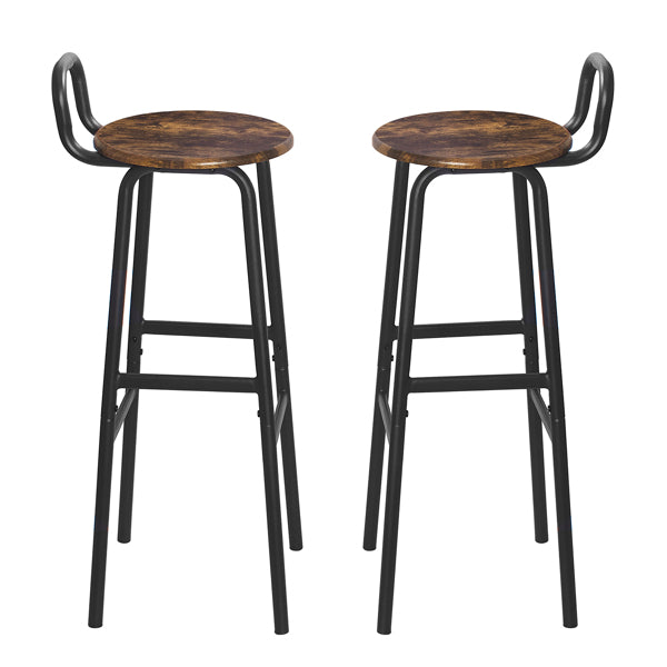 Set of 2 Bar Stools Industrial Bar Chairs with Backrest & Footrest