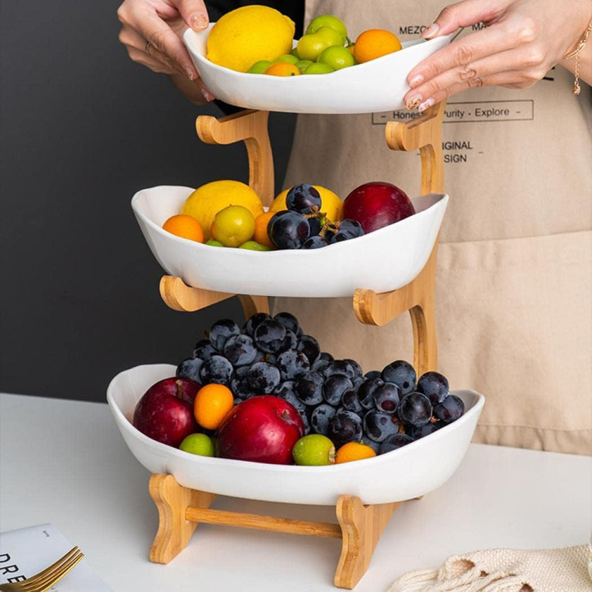 Home Collection 3-Tier Ceramic Fruit Bowl Stand