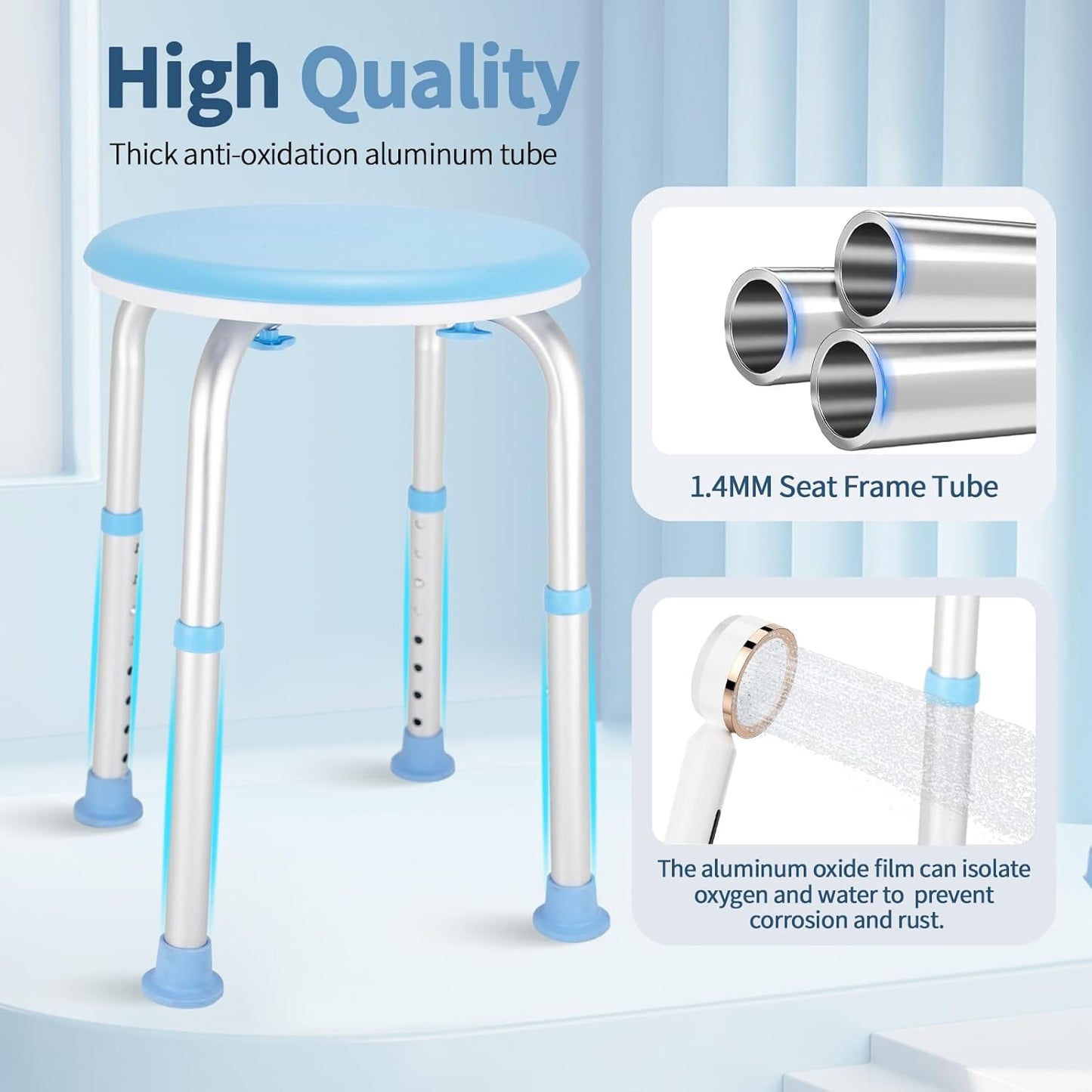 Home Collection Adjustable 300lb Shower Chair with Anti-Tip Design
