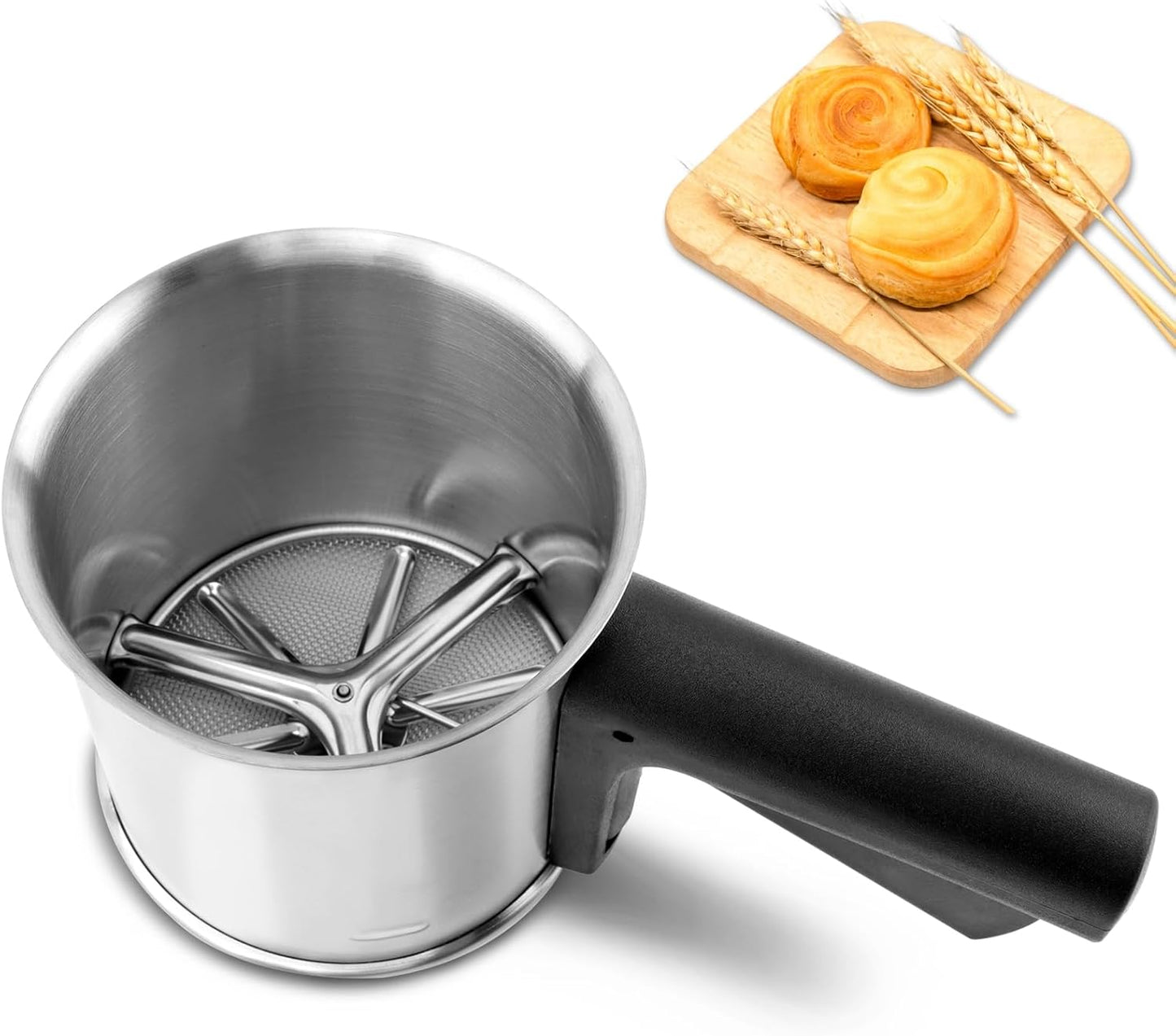 Home Collection 3 Cup Stainless Steel Flour Sifter with Double Layer Fine Mesh