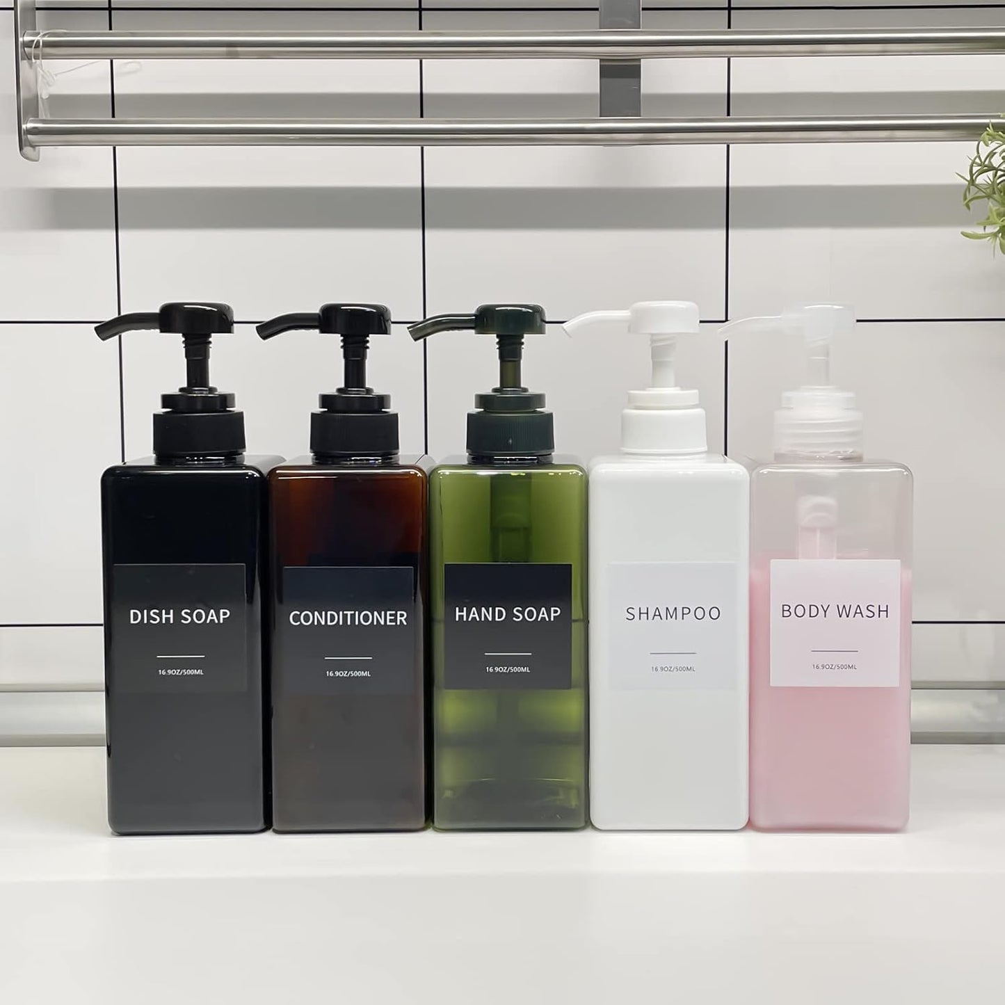16oz Refillable Soap Dispenser Set with Waterproof Labels & Funnel