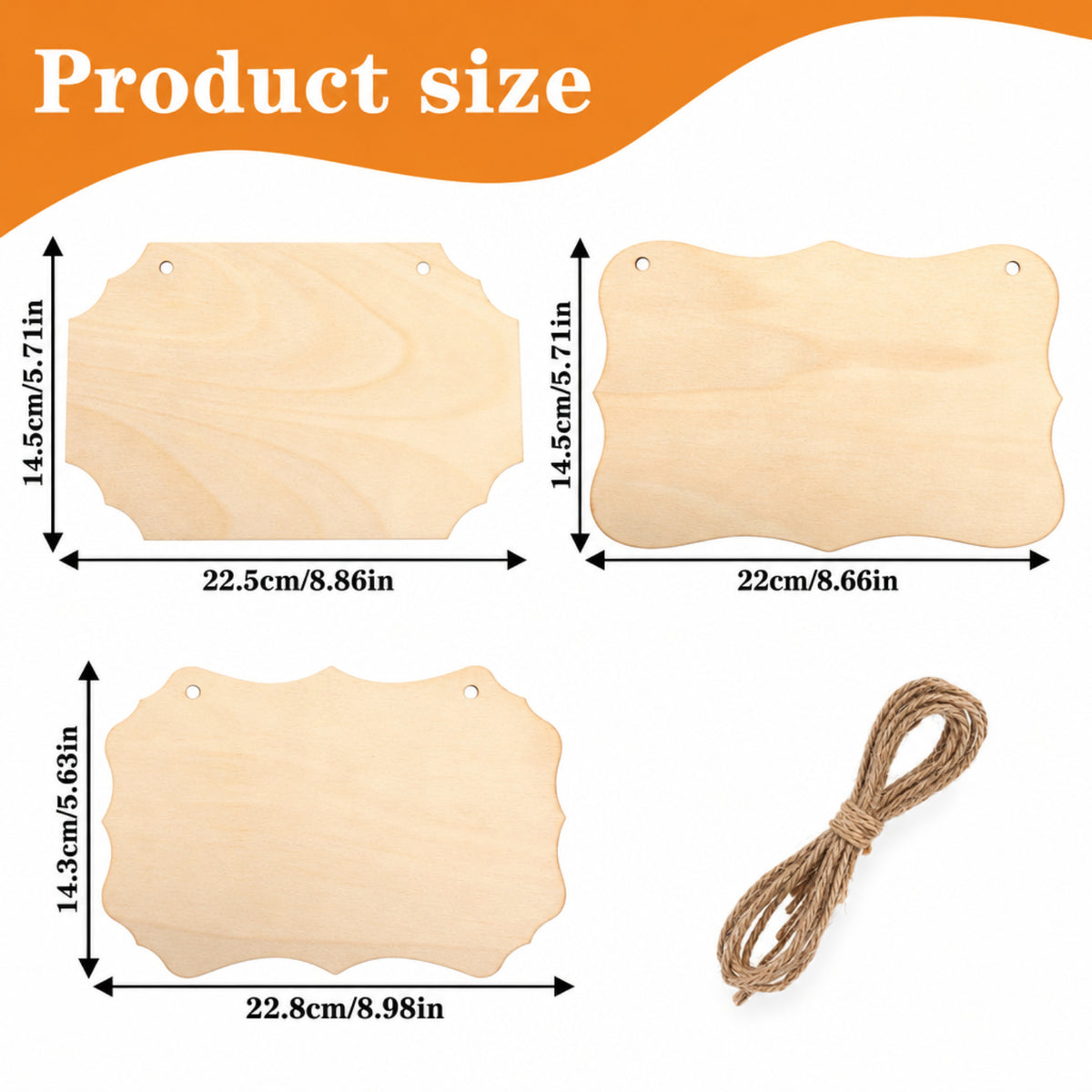 Home Collection 6-Pack Unfinished Wood Plaques with Jute Rope 8.8 x 5.7 Inch