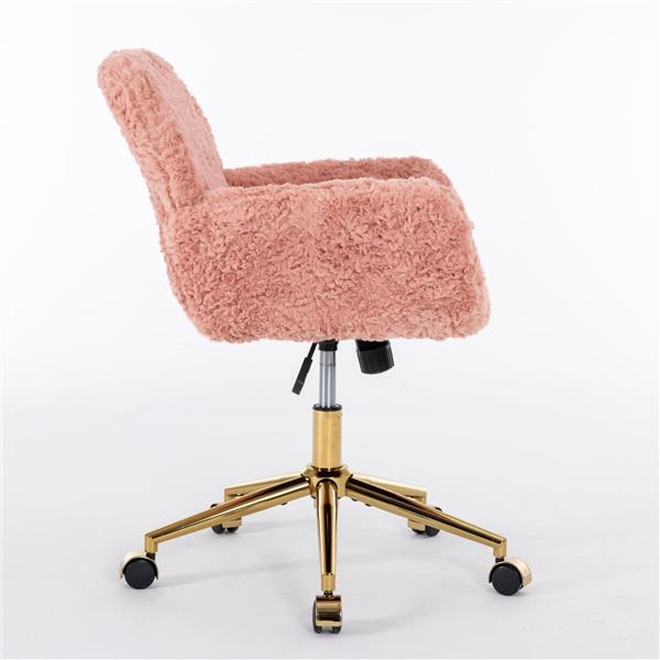Pink Faux Rabbit Fur Office Chair with Gold Base