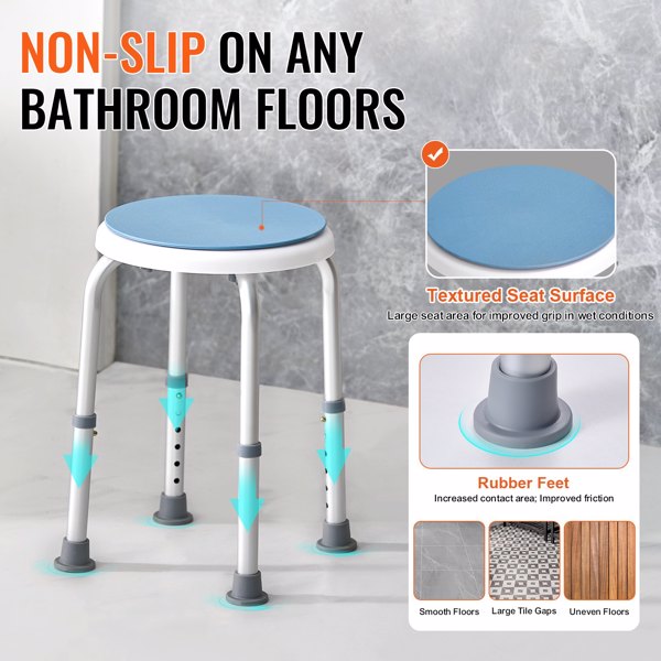 Adjustable 300lb Shower Chair with Anti-Tip Design