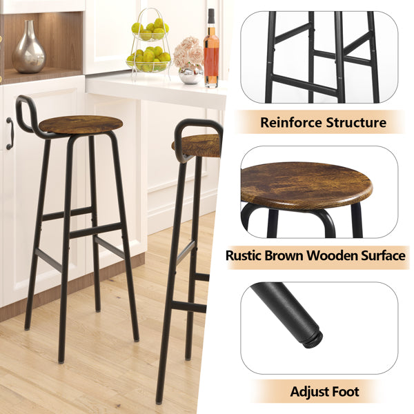 Set of 2 Bar Stools Industrial Bar Chairs with Backrest & Footrest