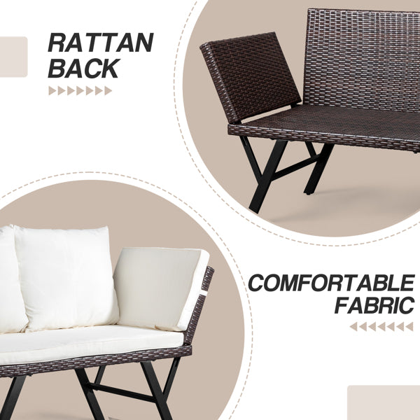 Woven Rattan Convertible Daybed Sofa Gray & Beige