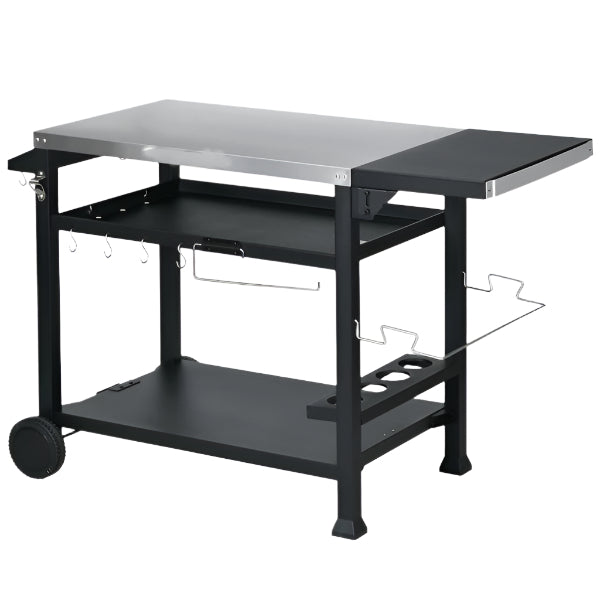 Outdoor Bar Cart Grill Table with Stainless Steel Top and Storage