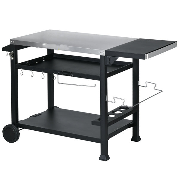 Outdoor Bar Cart Grill Table with Stainless Steel Top and Storage