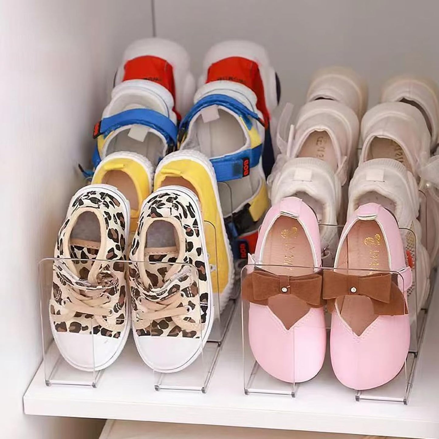 Home Collection Clear Acrylic Kids Shoe Rack Organizer 4-Pair Storage Stackable Closet Shelf