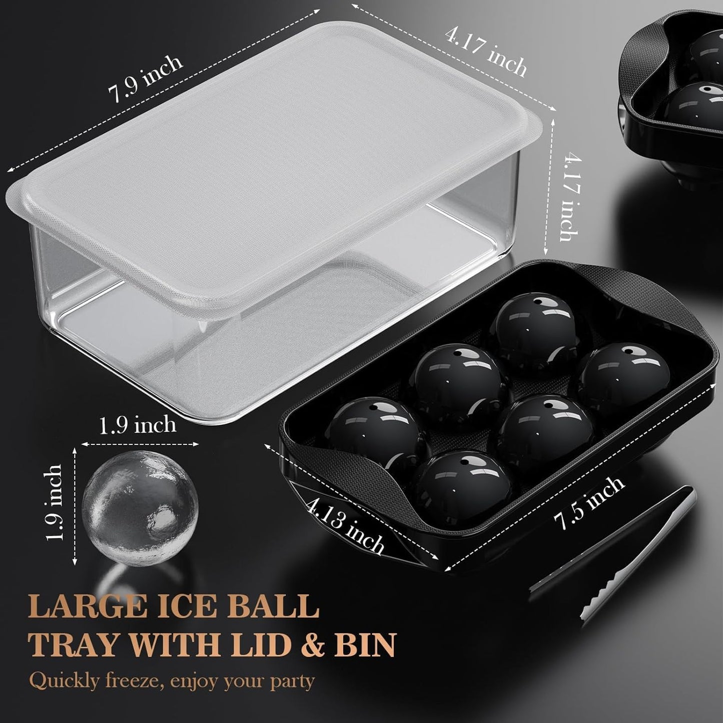Home Collection 2-Pack Ice Cube & Ball Mold with Lid, Tongs, and Storage Bin
