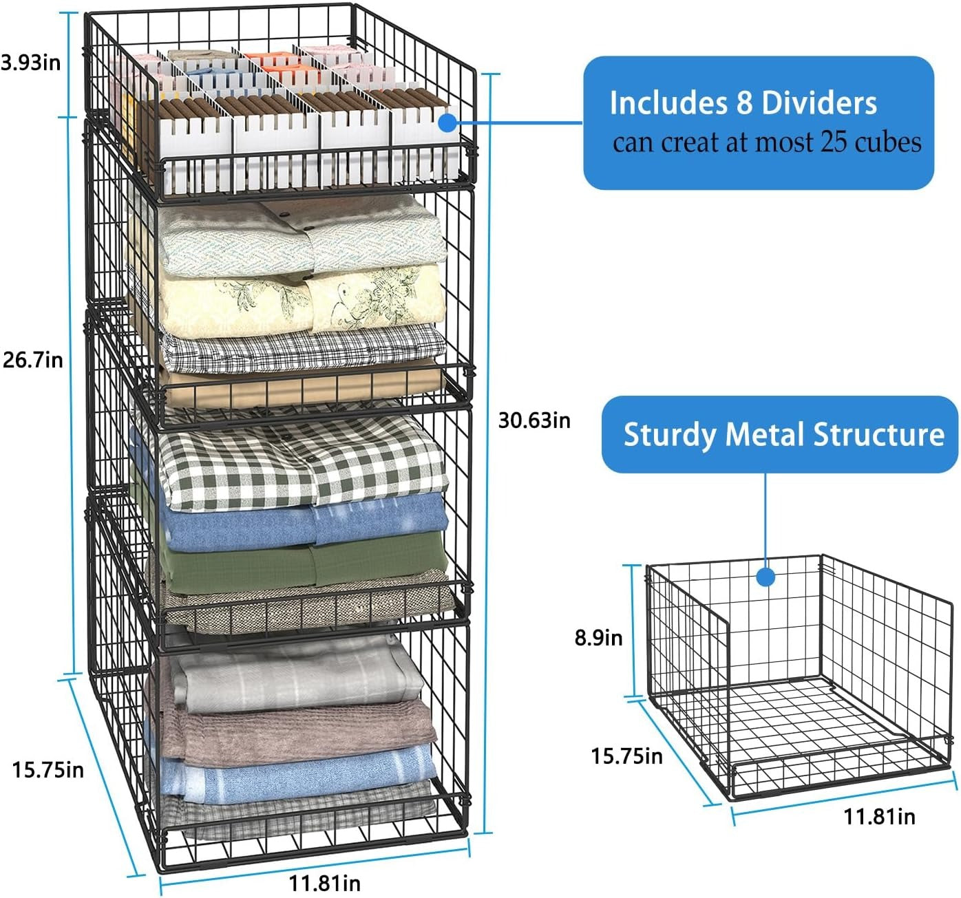Home Collection 4-Tier Narrow Stackable Closet Organizer Shelves