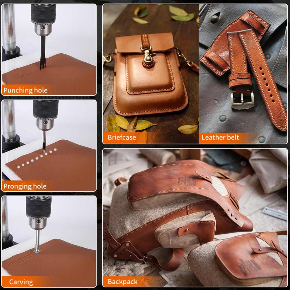 Home Collection Manual Leather Hole Punch Tool, Square Head with Drill Chuck