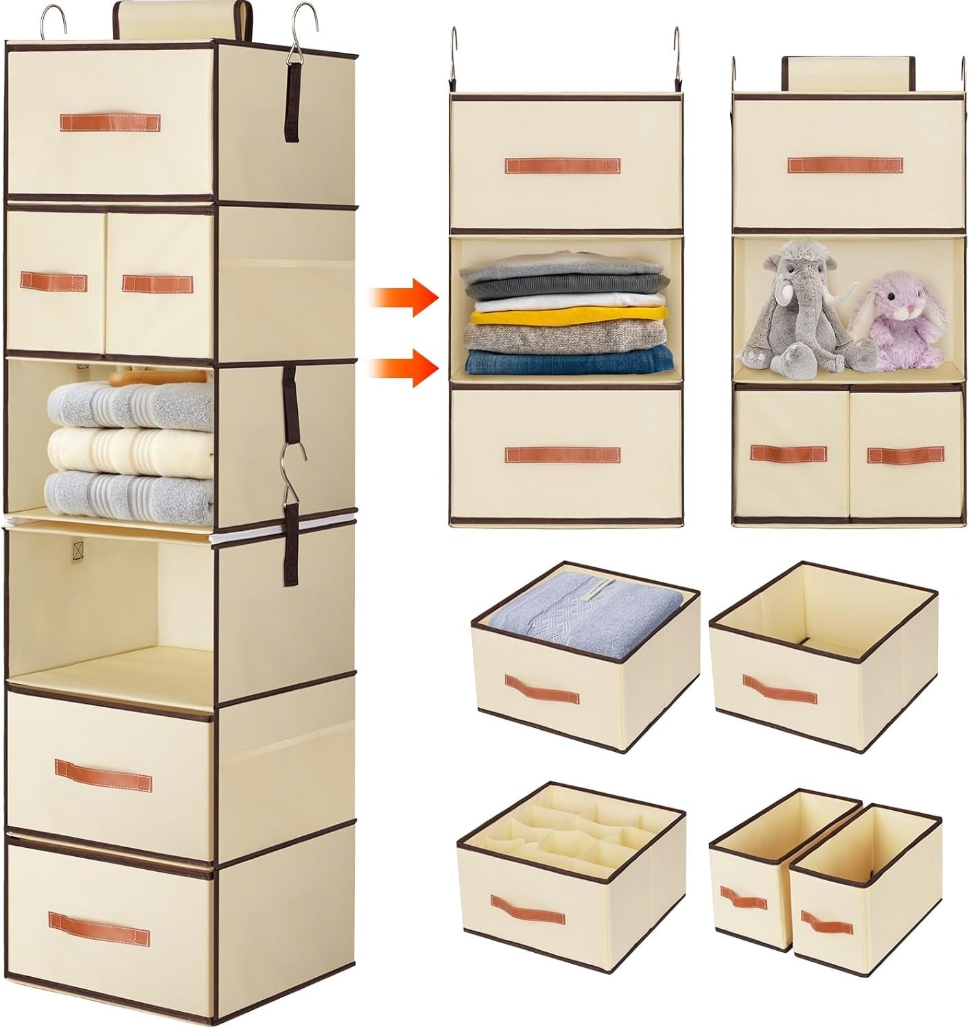Home Collection 6-Shelf Hanging Closet Organizer with 5 Removable Drawers and Side Pockets