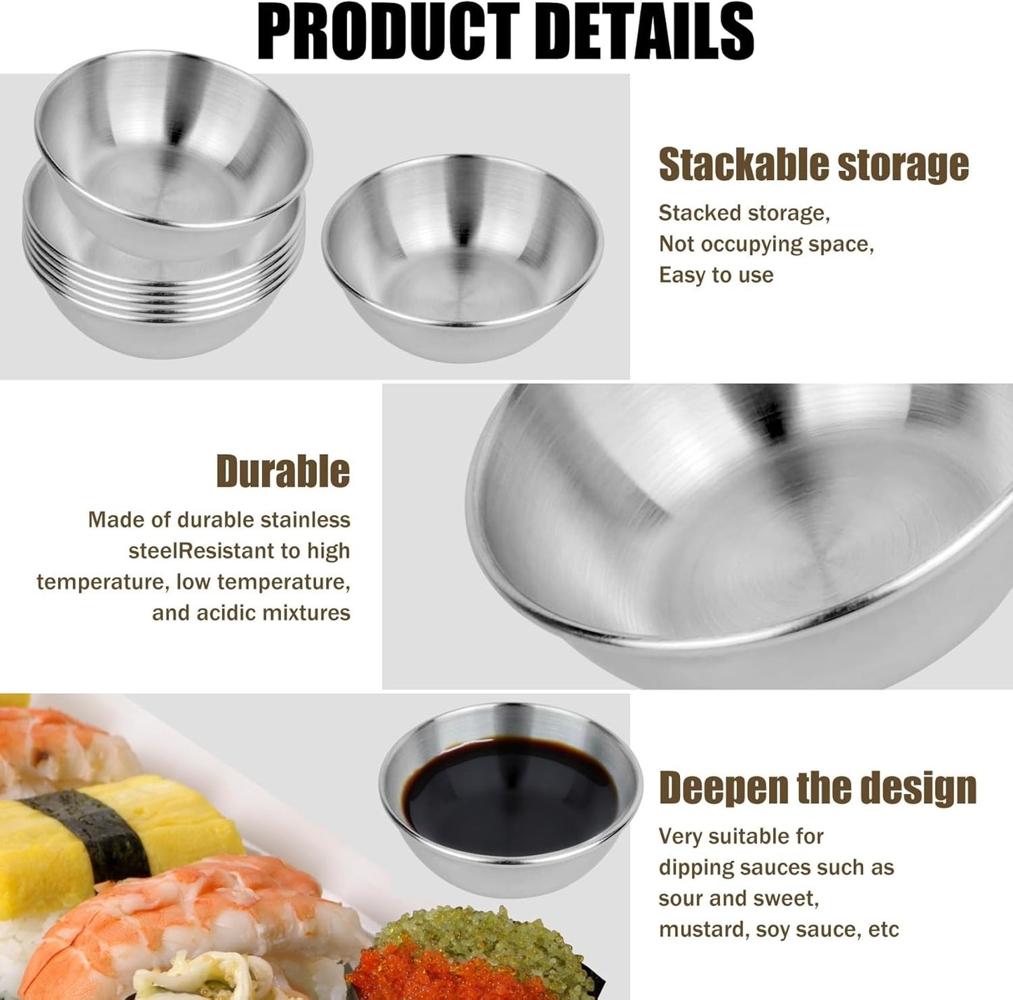 Home Collection 8-Pack Stainless Steel Sauce Dishes