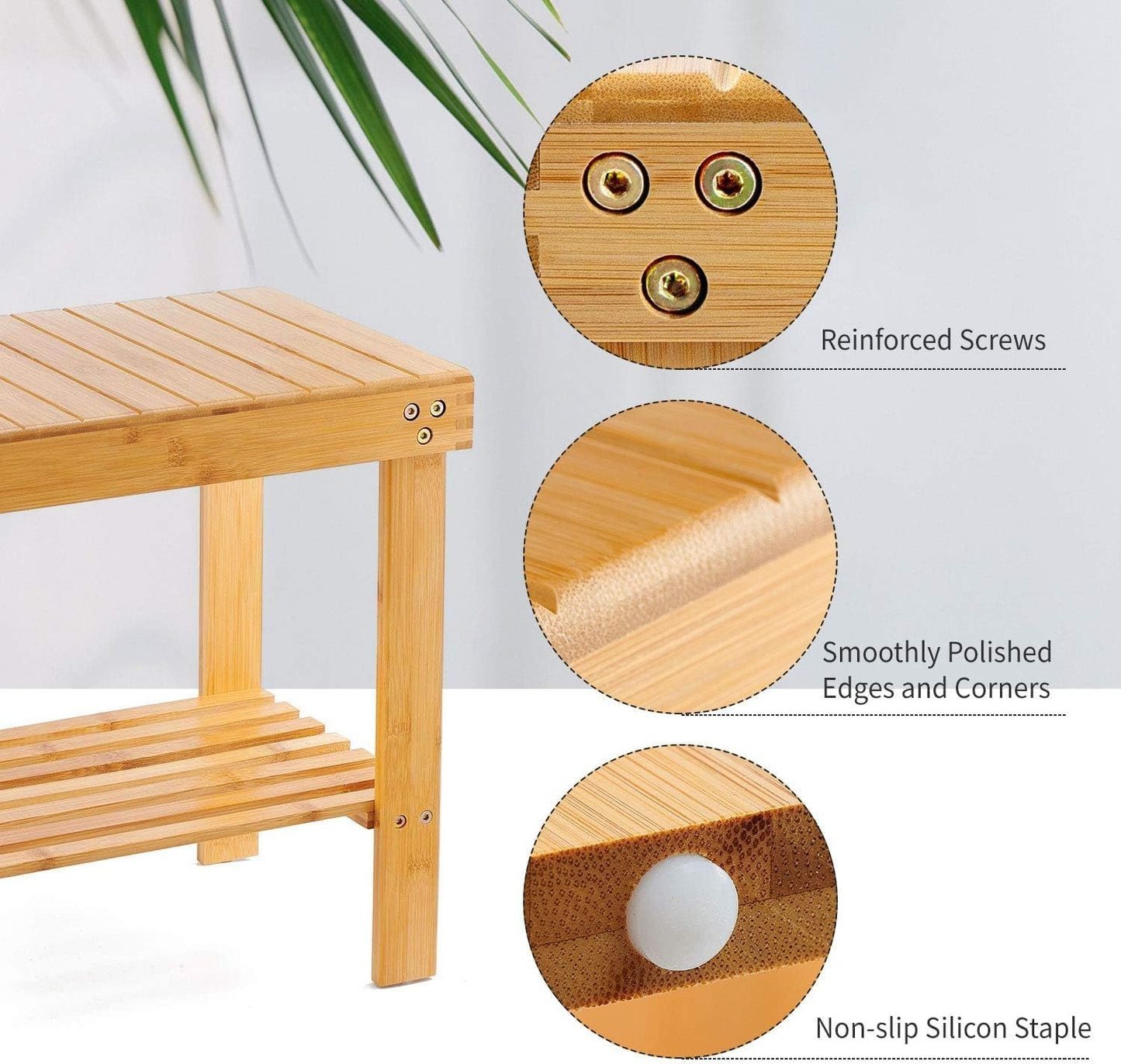 Home Collection Bamboo Shower Bench with Storage Shelf