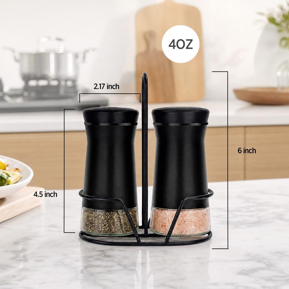 Home Collection Pack of 2 Salt and Pepper Shakers with Stand and Adjustable Pour Holes