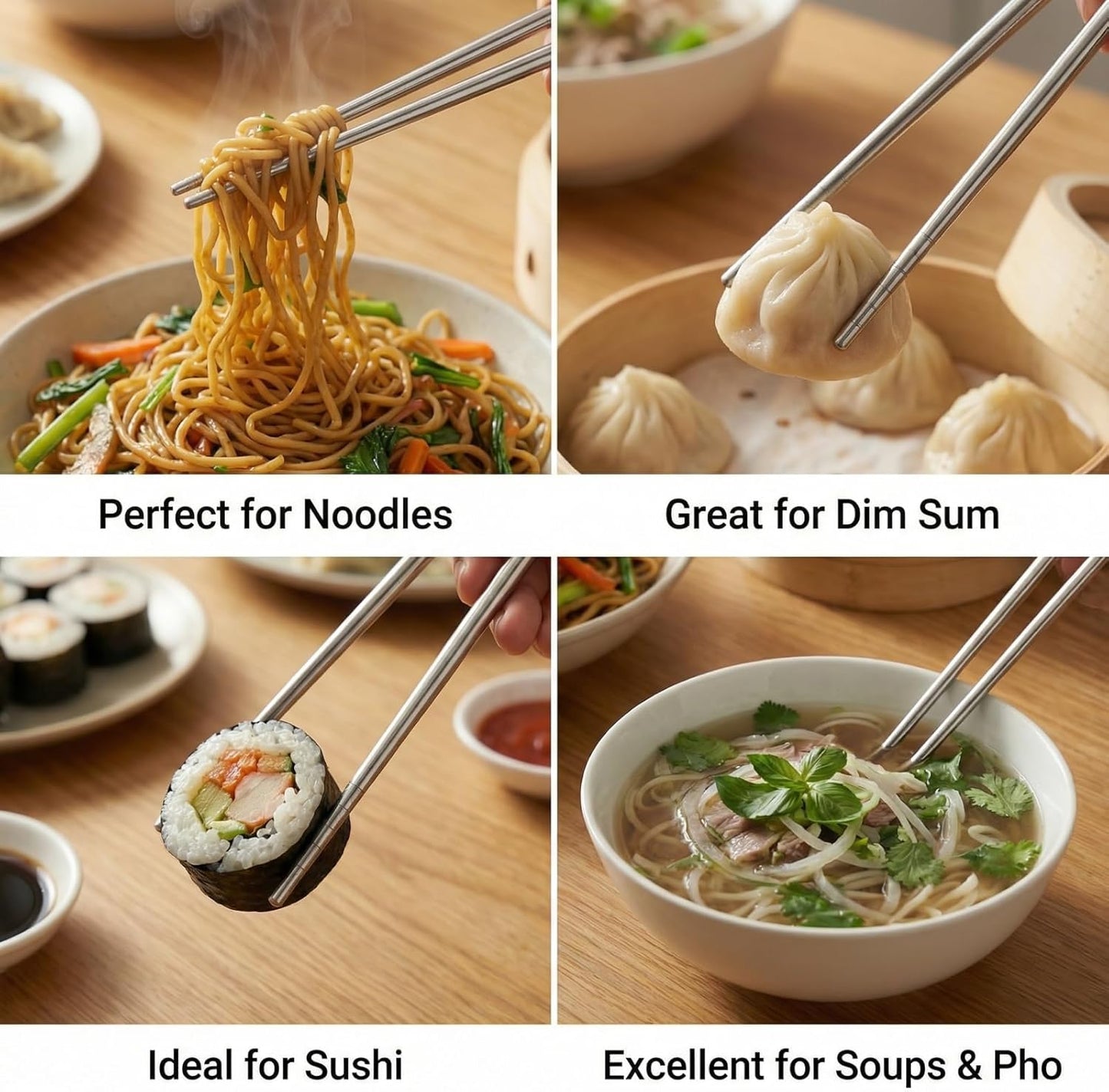 Home Collection 5 Pairs 9" Stainless Steel Chopsticks