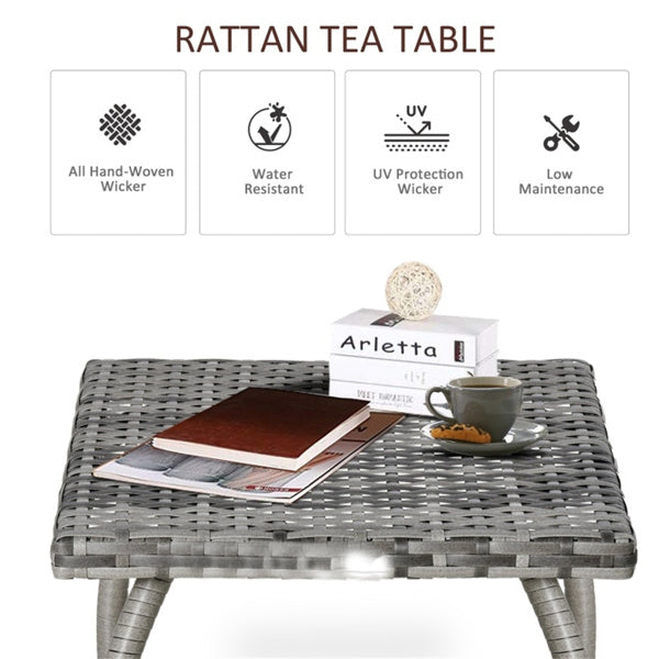 Gray Handwoven Rattan Outdoor Coffee Table with Steel Frame