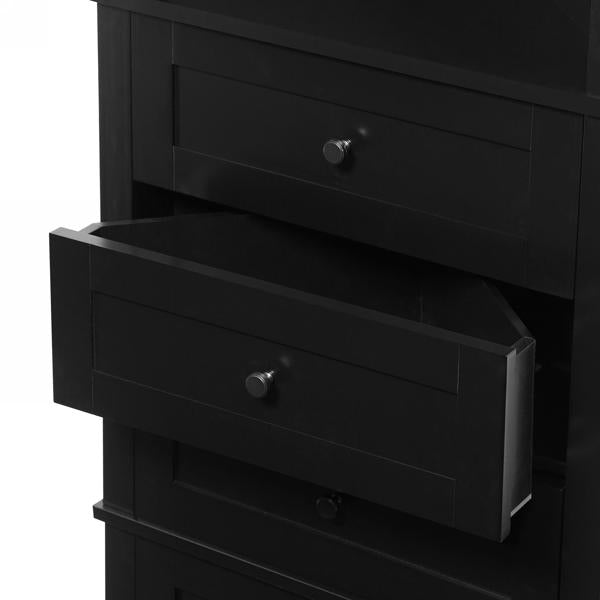 Black Triangle Tall Cabinet with 3 Drawers and Adjustable Shelves