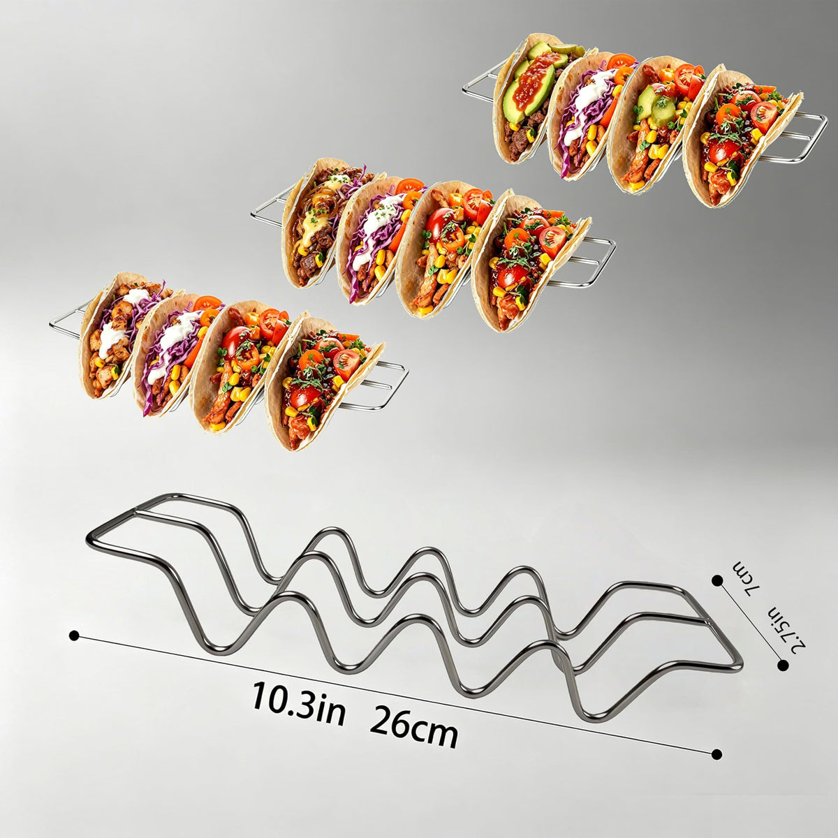 Home Collection Pack of 3 Stainless Steel Taco Holder Stands 4-Taco Capacity Each