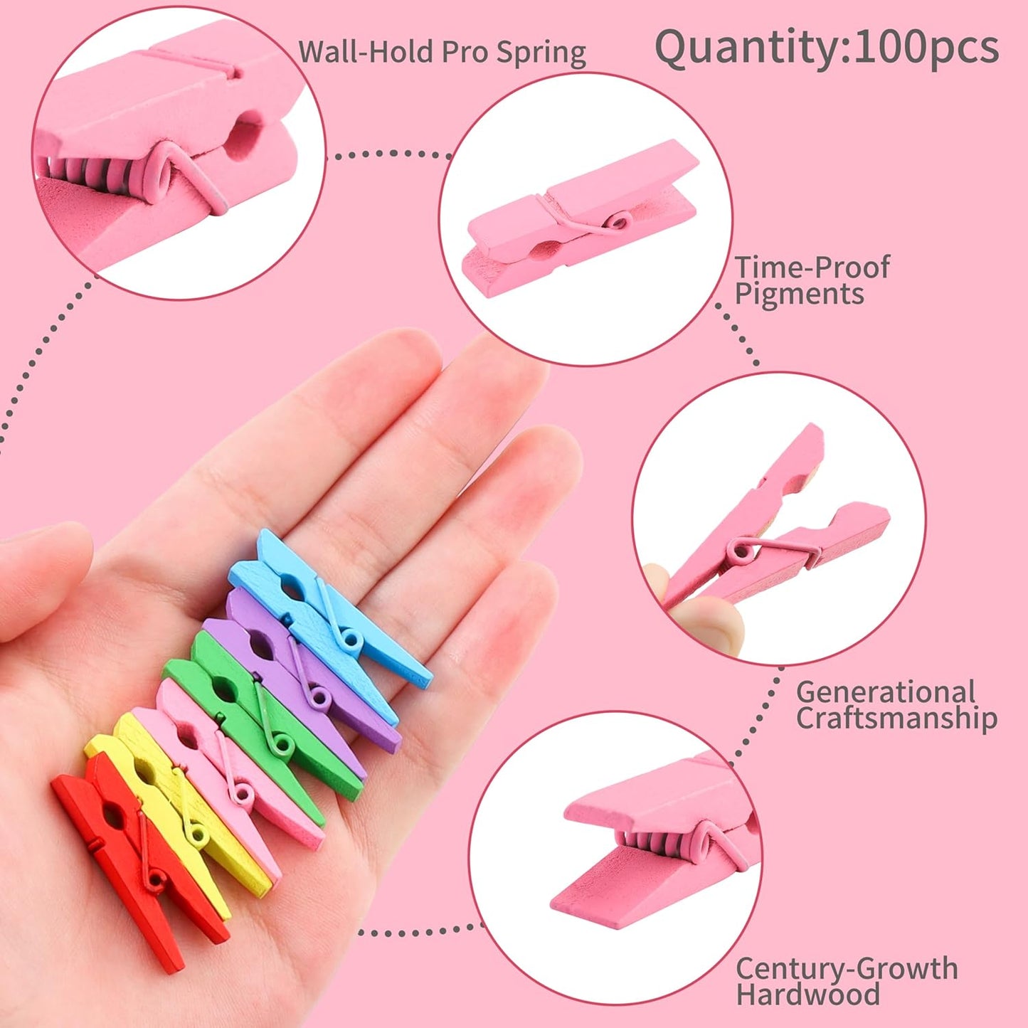 Home Collection 100Pcs Mini Wooden Clothespins with Jute Twine