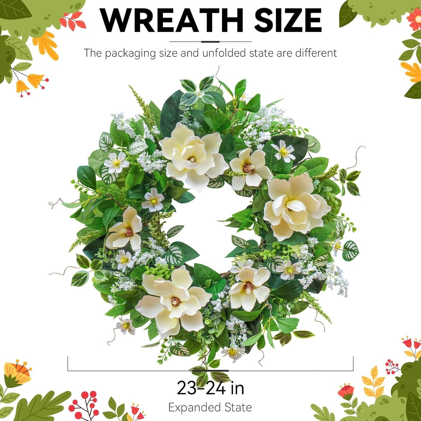 Home Collection Spring and Summer Wreath with White Flowers 24 Inch